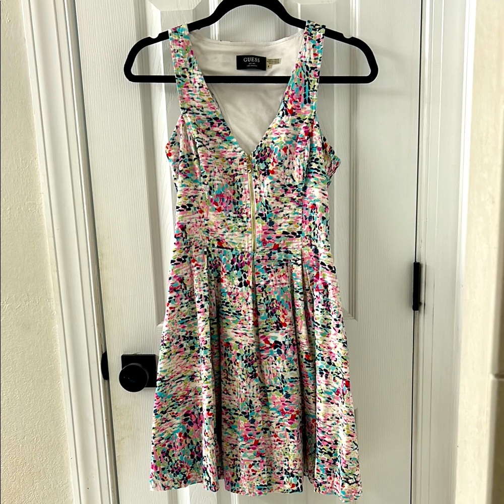 Guess Vibrant Abstract Watercolor Fit & Flare Dress